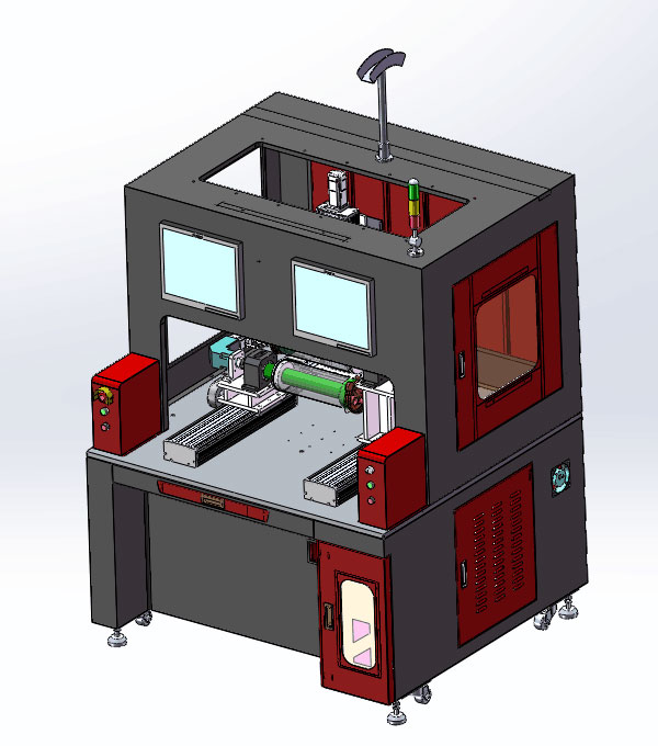 Plastic laser welding system with rotary fixture and dual viewing windows